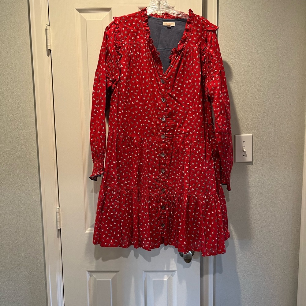 Pink Chicken Red Floral Button-Down Dress